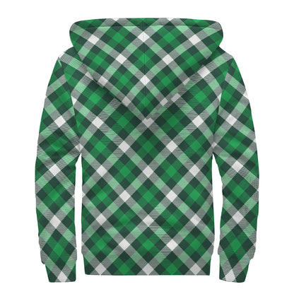 Saint Patrick's Day Plaid Pattern Print Sherpa Lined Zip Up Hoodie