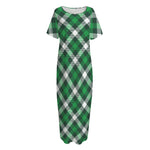 Saint Patrick's Day Plaid Pattern Print Short Sleeve Long Nightdress