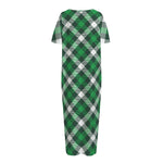 Saint Patrick's Day Plaid Pattern Print Short Sleeve Long Nightdress