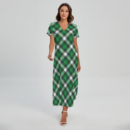 Saint Patrick's Day Plaid Pattern Print Short Sleeve Maxi Dress