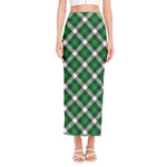 Saint Patrick's Day Plaid Pattern Print Side Slit Maxi Skirt