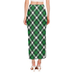Saint Patrick's Day Plaid Pattern Print Side Slit Maxi Skirt