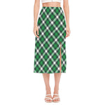 Saint Patrick's Day Plaid Pattern Print Side Slit Midi Skirt