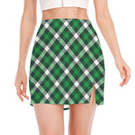 Saint Patrick's Day Plaid Pattern Print Side Slit Mini Skirt