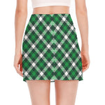 Saint Patrick's Day Plaid Pattern Print Side Slit Mini Skirt