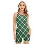 Saint Patrick's Day Plaid Pattern Print Sleeveless One Piece Swimsuit