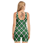 Saint Patrick's Day Plaid Pattern Print Sleeveless One Piece Swimsuit