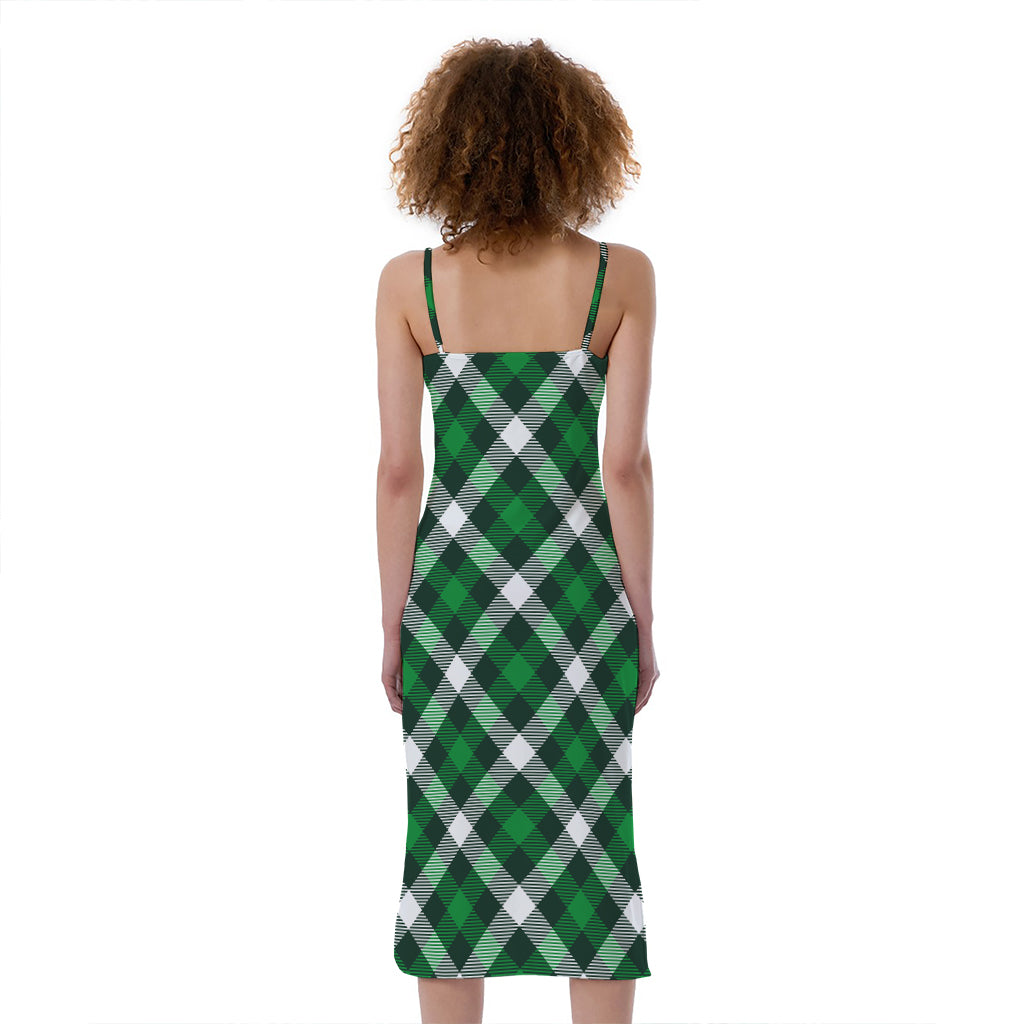 Saint Patrick's Day Plaid Pattern Print Slim Fit Midi Cami Dress