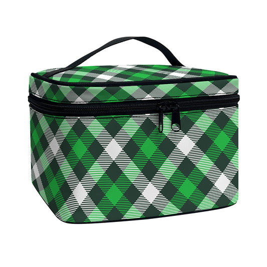 Saint Patrick's Day Plaid Pattern Print Travel Makeup Bag