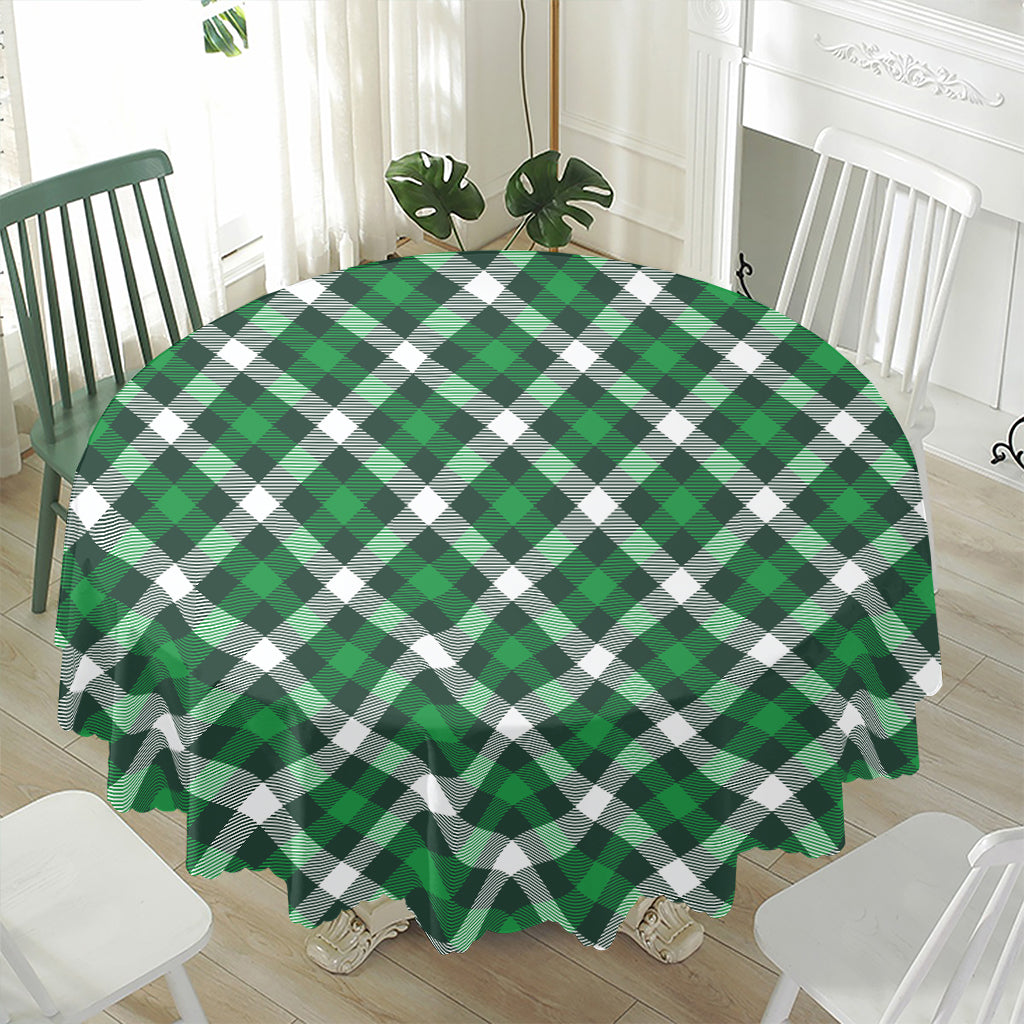 Saint Patrick's Day Plaid Pattern Print Waterproof Round Tablecloth