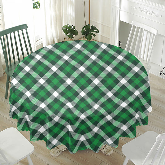 Saint Patrick's Day Plaid Pattern Print Waterproof Round Tablecloth