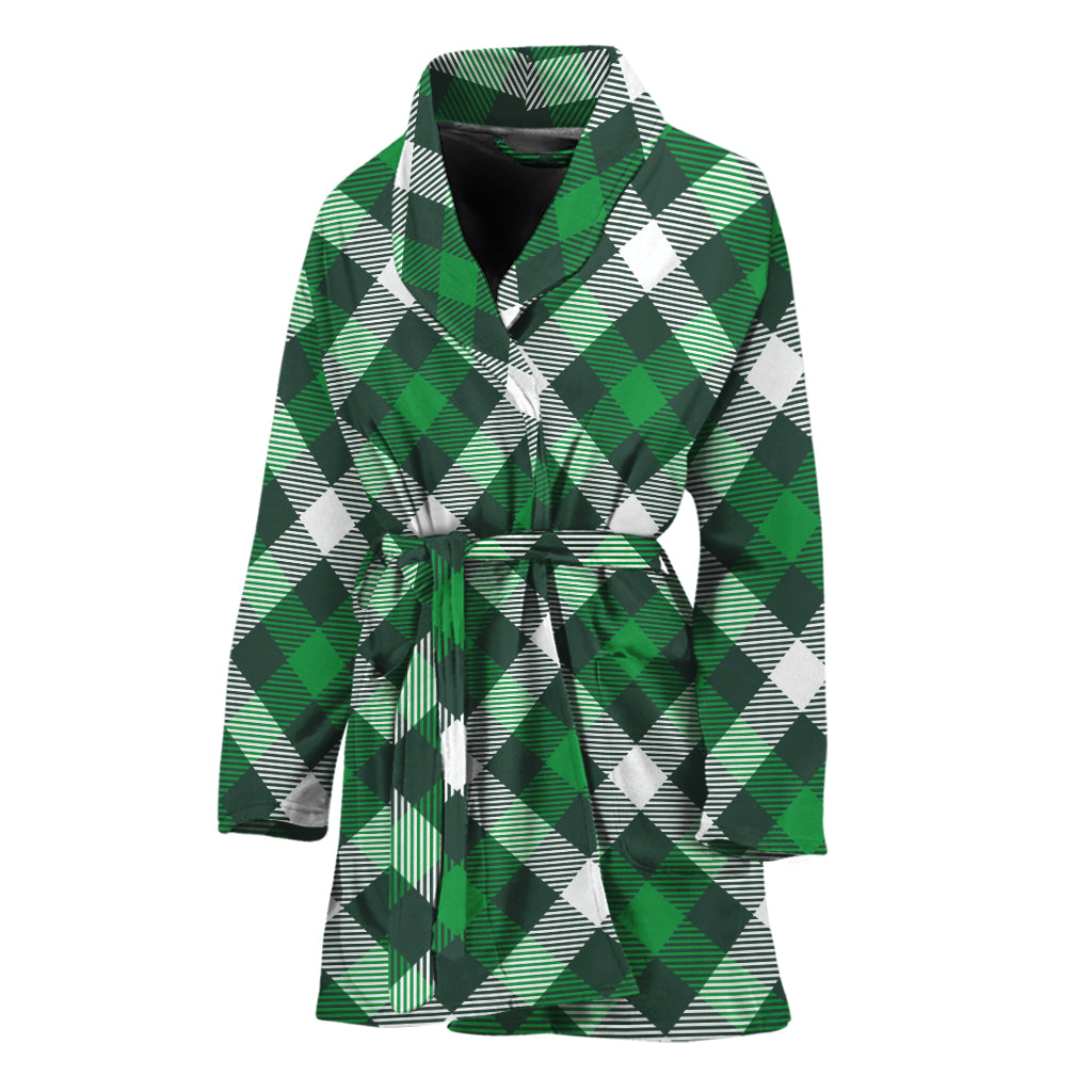 Saint Patrick's Day Plaid Pattern Print Women's Bathrobe