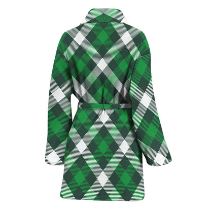 Saint Patrick's Day Plaid Pattern Print Women's Bathrobe