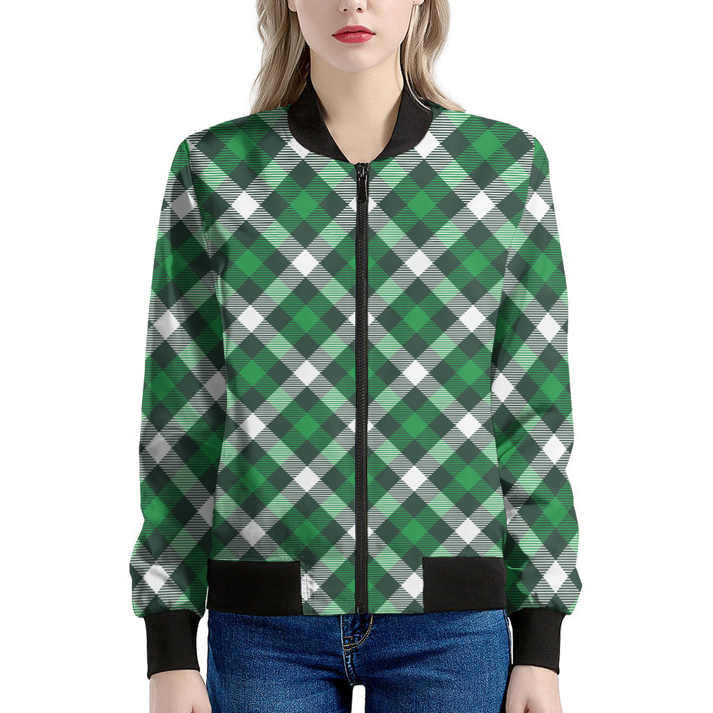 Saint Patrick's Day Plaid Pattern Print Women's Bomber Jacket