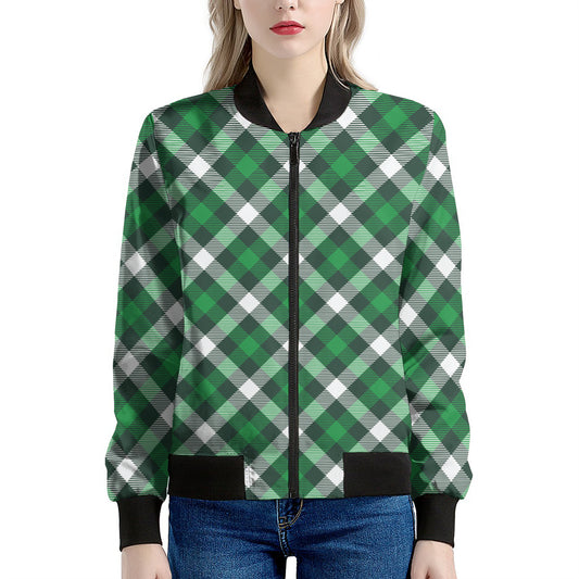 Saint Patrick's Day Plaid Pattern Print Women's Bomber Jacket