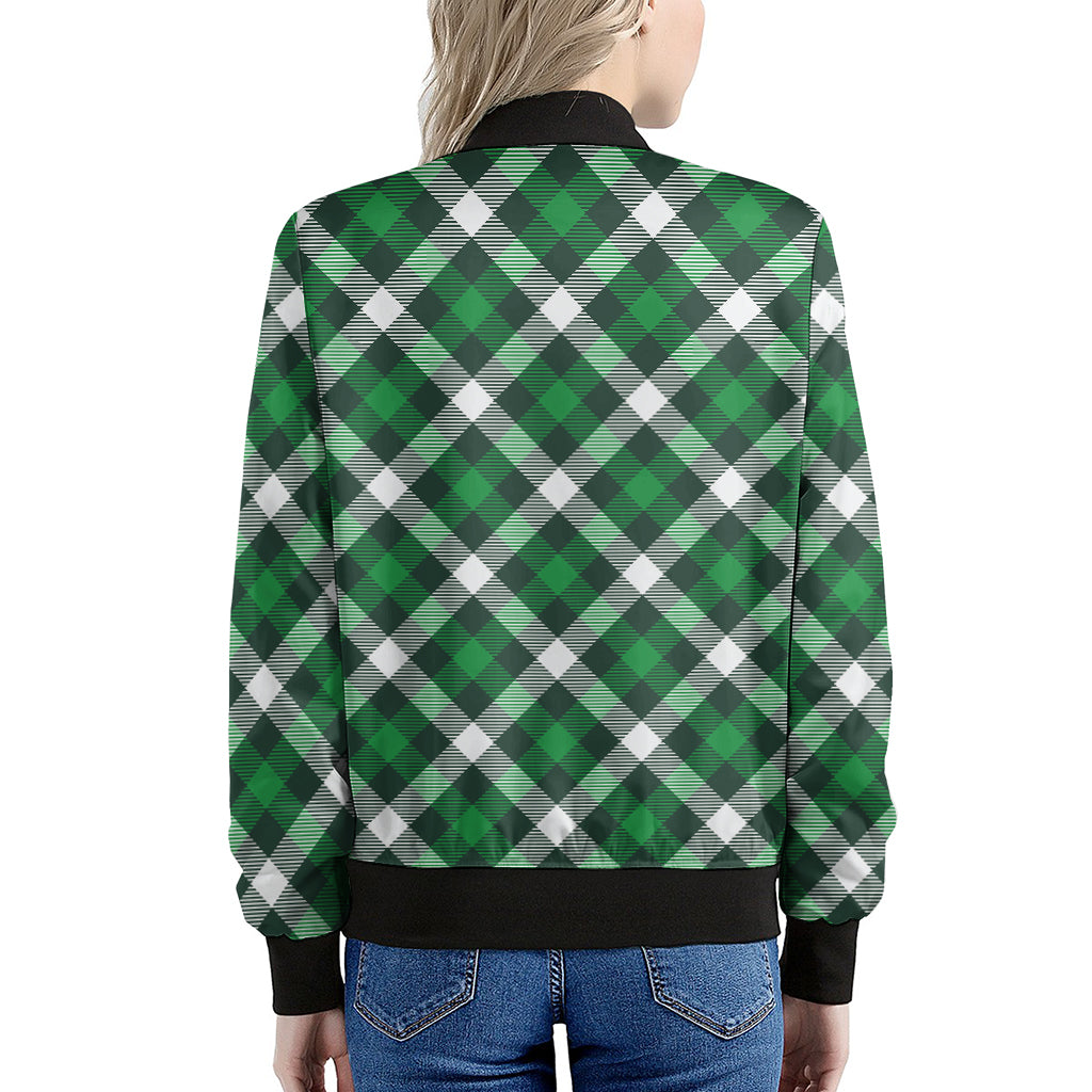 Saint Patrick's Day Plaid Pattern Print Women's Bomber Jacket