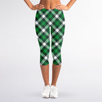 Saint Patrick's Day Plaid Pattern Print Women's Capri Leggings