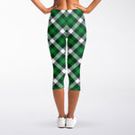 Saint Patrick's Day Plaid Pattern Print Women's Capri Leggings