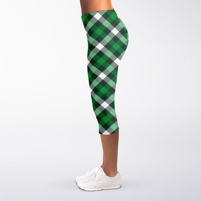 Saint Patrick's Day Plaid Pattern Print Women's Capri Leggings