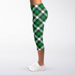 Saint Patrick's Day Plaid Pattern Print Women's Capri Leggings