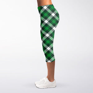 Saint Patrick's Day Plaid Pattern Print Women's Capri Leggings