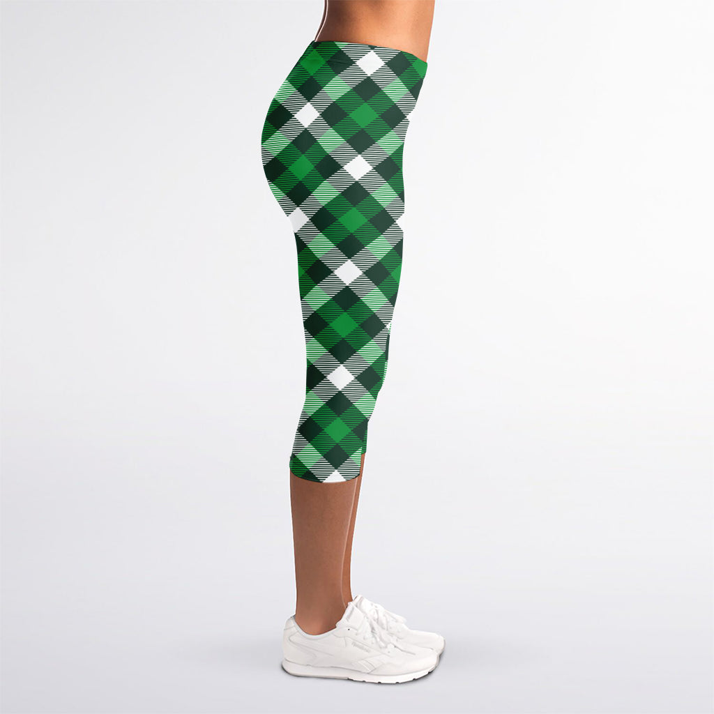 Saint Patrick's Day Plaid Pattern Print Women's Capri Leggings