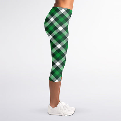 Saint Patrick's Day Plaid Pattern Print Women's Capri Leggings