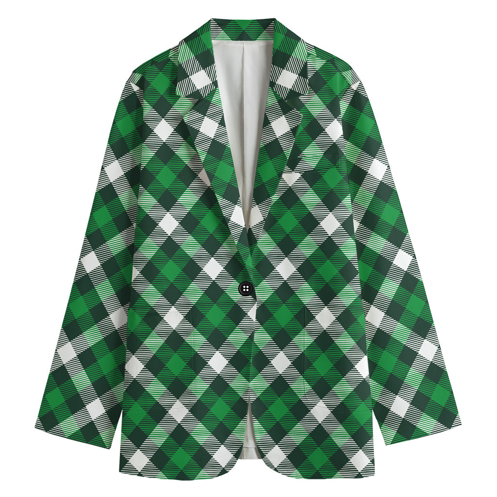 Saint Patrick's Day Plaid Pattern Print Women's Cotton Blazer