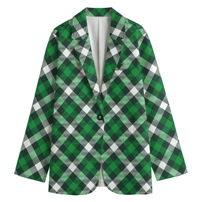 Saint Patrick's Day Plaid Pattern Print Women's Cotton Blazer