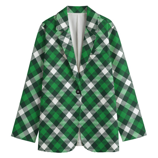 Saint Patrick's Day Plaid Pattern Print Women's Cotton Blazer