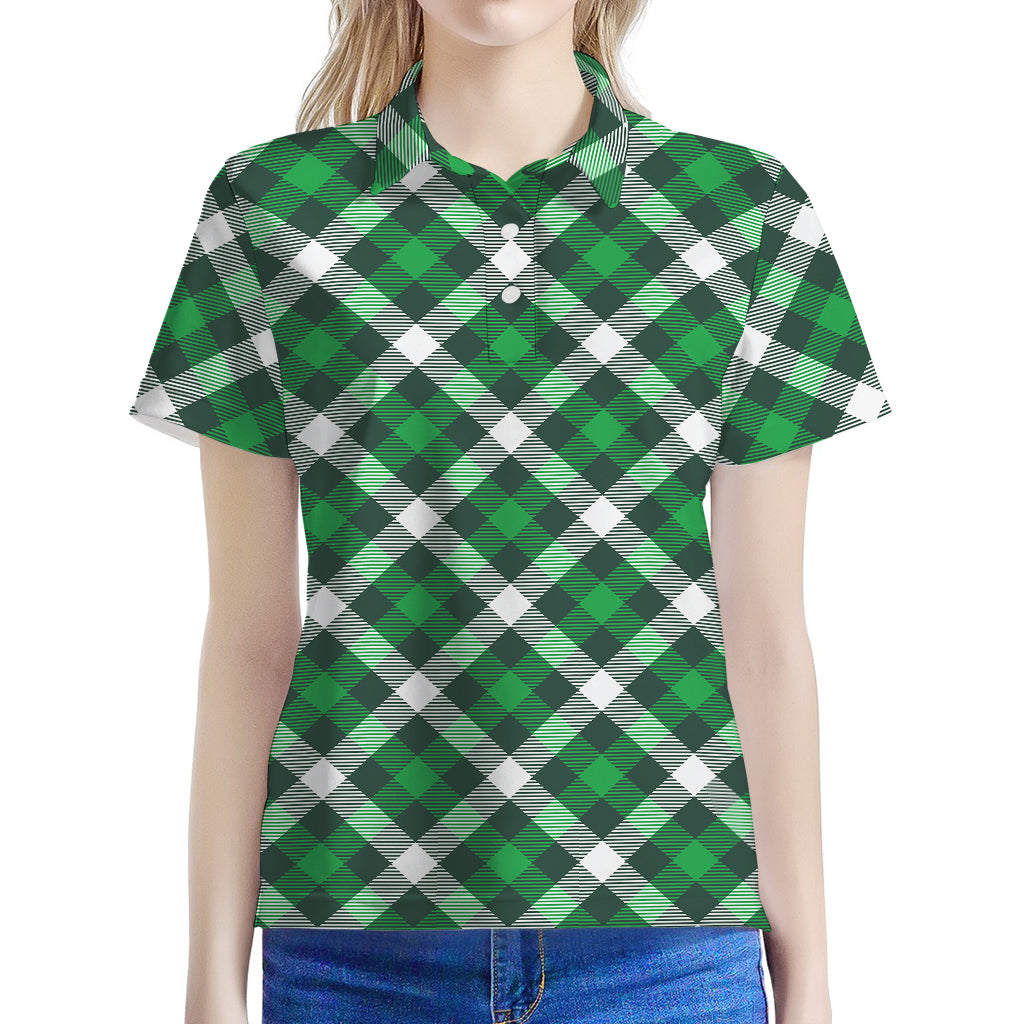 Saint Patrick's Day Plaid Pattern Print Women's Polo Shirt