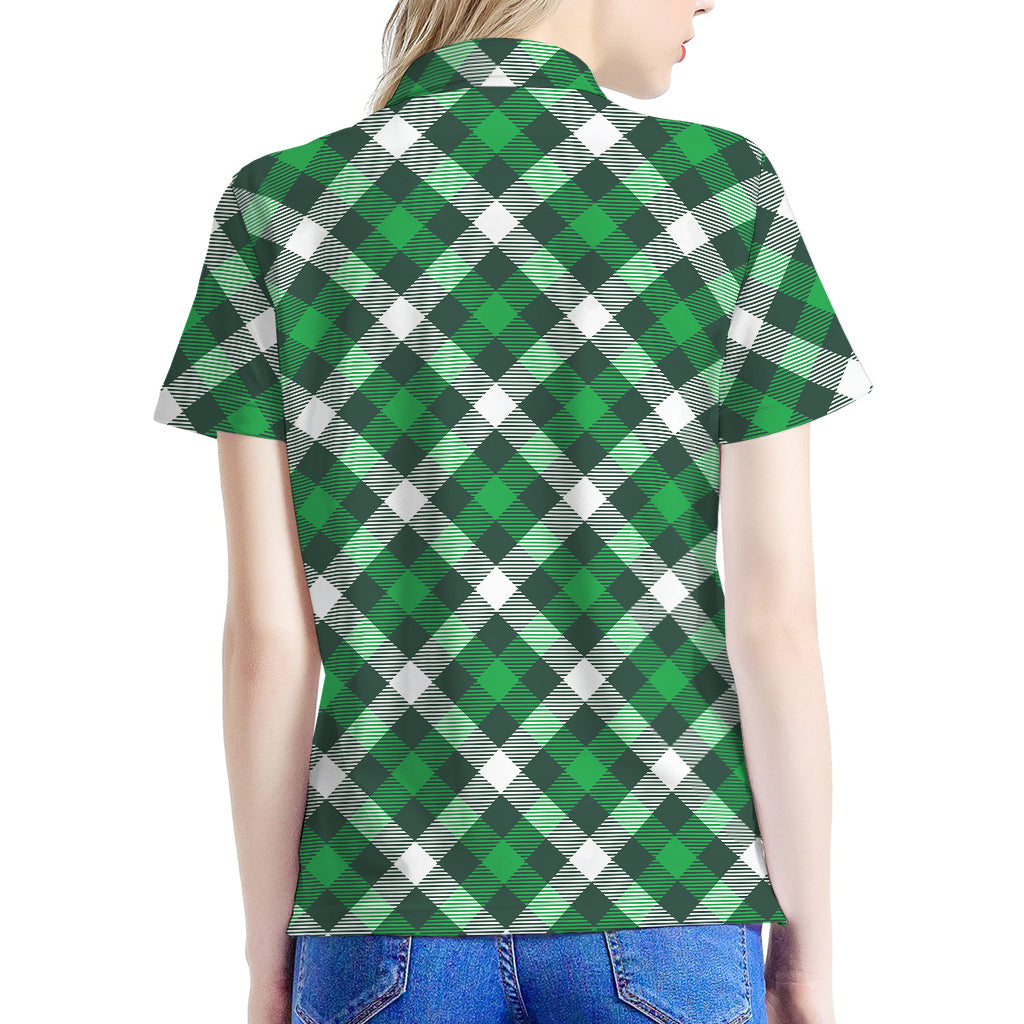 Saint Patrick's Day Plaid Pattern Print Women's Polo Shirt