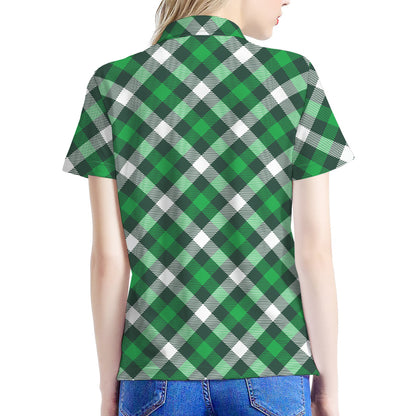 Saint Patrick's Day Plaid Pattern Print Women's Polo Shirt