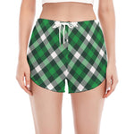 Saint Patrick's Day Plaid Pattern Print Women's Split Running Shorts
