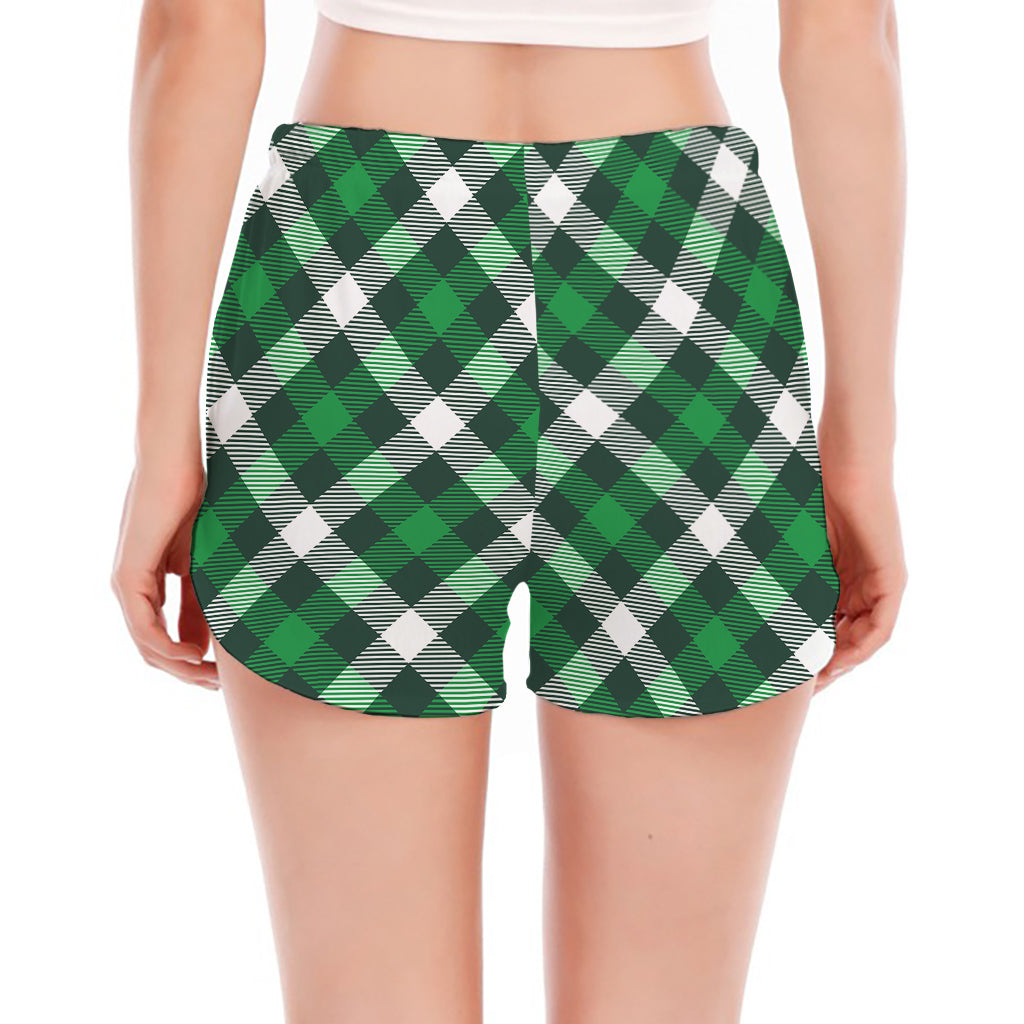 Saint Patrick's Day Plaid Pattern Print Women's Split Running Shorts