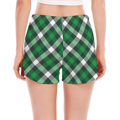 Saint Patrick's Day Plaid Pattern Print Women's Split Running Shorts