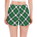 Saint Patrick's Day Plaid Pattern Print Women's Split Running Shorts