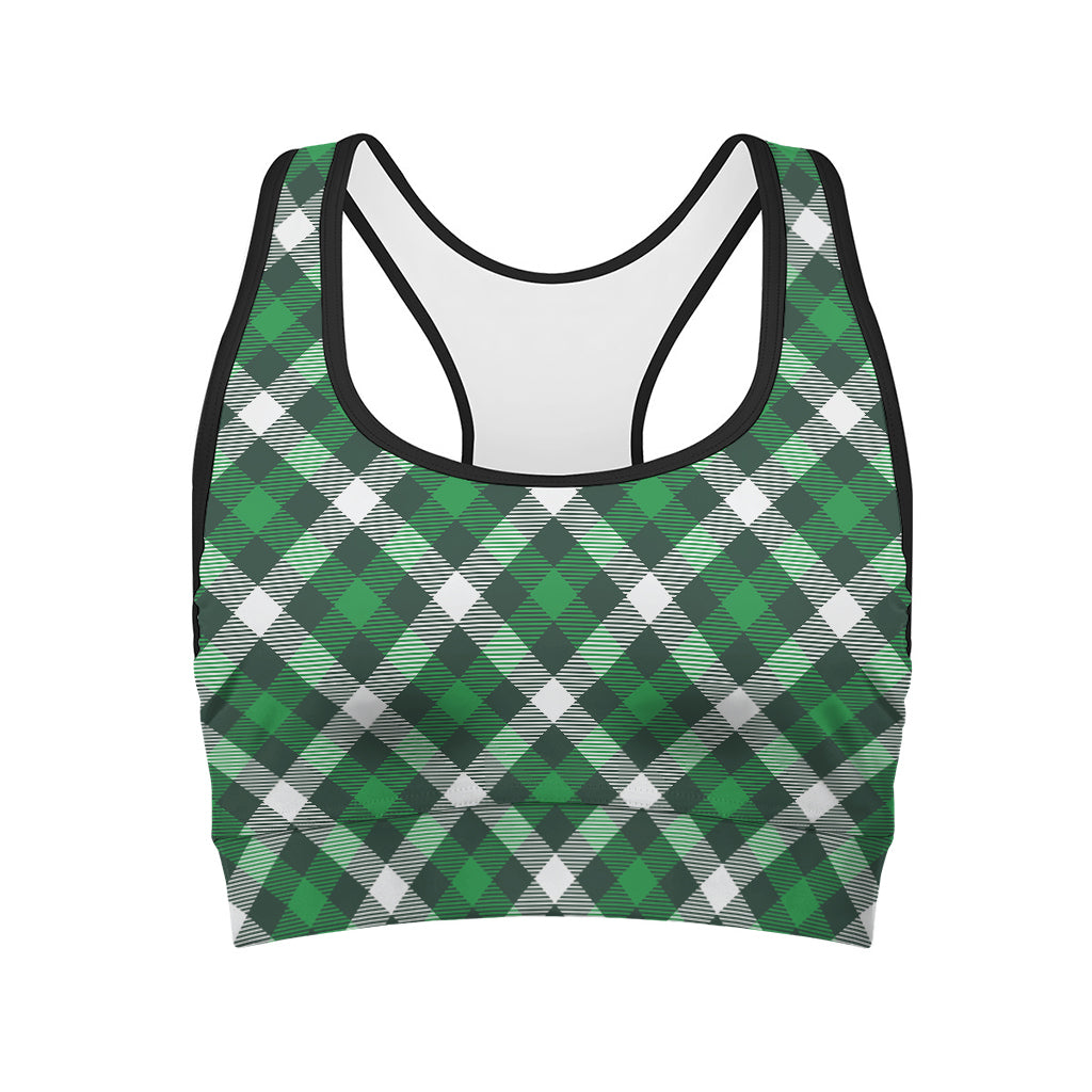 Saint Patrick's Day Plaid Pattern Print Women's Sports Bra