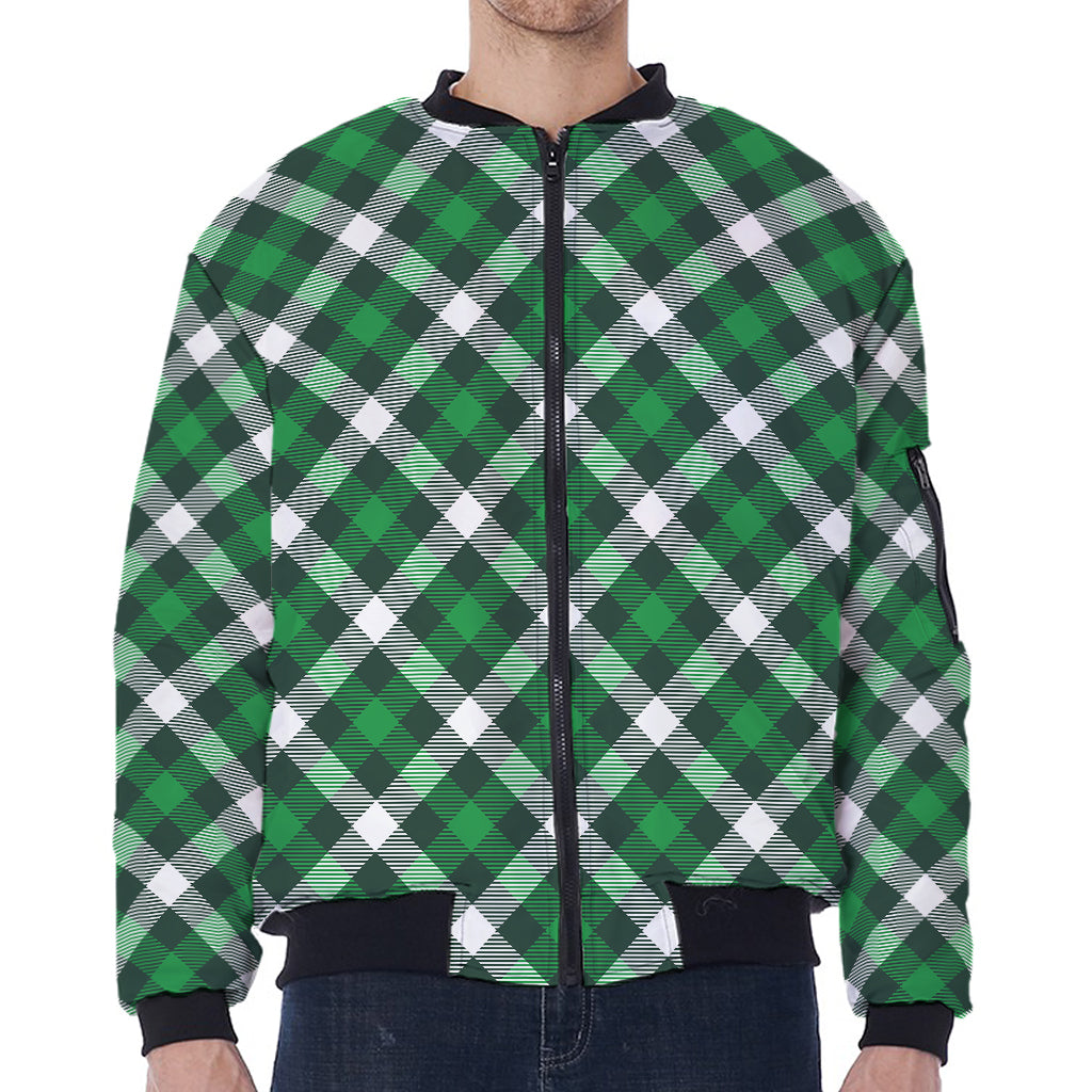 Saint Patrick's Day Plaid Pattern Print Zip Sleeve Bomber Jacket
