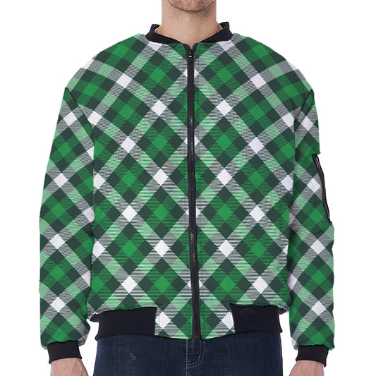 Saint Patrick's Day Plaid Pattern Print Zip Sleeve Bomber Jacket