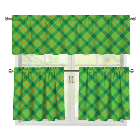 Saint Patrick's Day Scottish Plaid Print 3 Piece Kitchen Curtains