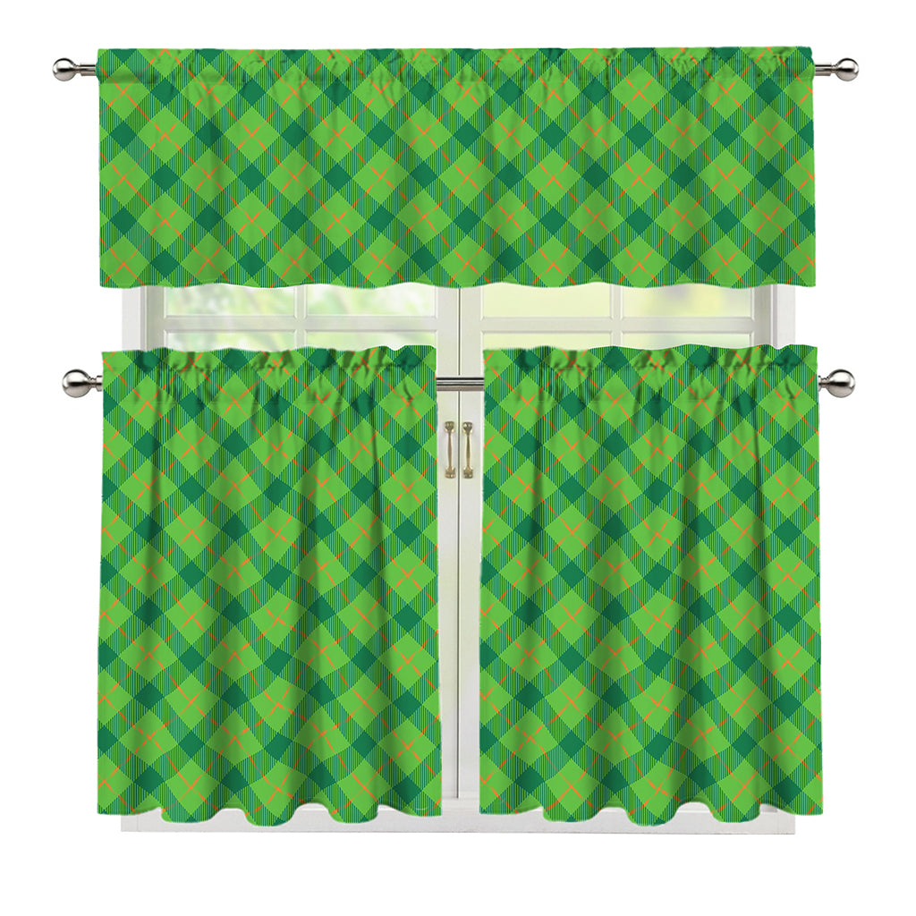 Saint Patrick's Day Scottish Plaid Print 3 Piece Kitchen Curtains