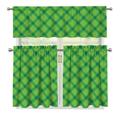 Saint Patrick's Day Scottish Plaid Print 3 Piece Kitchen Curtains