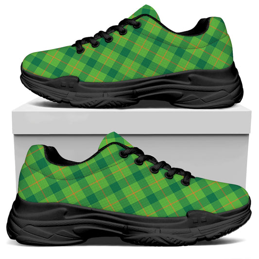 Saint Patrick's Day Scottish Plaid Print Black Chunky Shoes