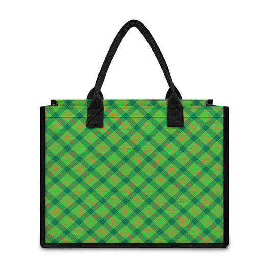 Saint Patrick's Day Scottish Plaid Print Canvas Tote Bag
