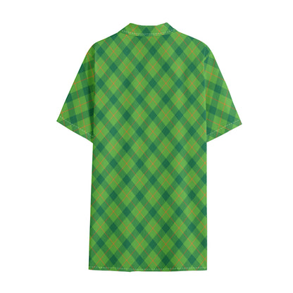 Saint Patrick's Day Scottish Plaid Print Cotton Hawaiian Shirt