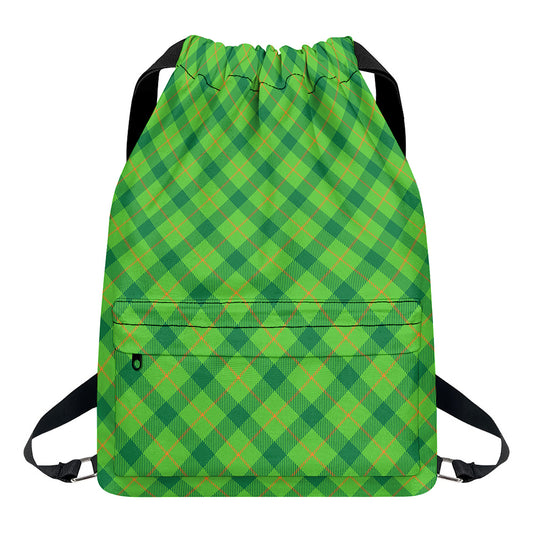 Saint Patrick's Day Scottish Plaid Print Drawstring Backpack