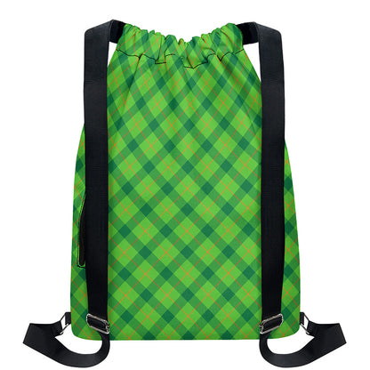 Saint Patrick's Day Scottish Plaid Print Drawstring Backpack