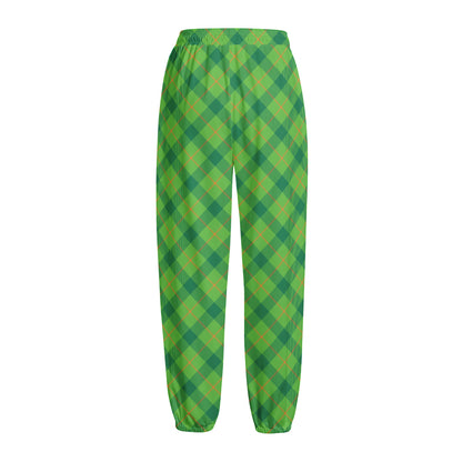 Saint Patrick's Day Scottish Plaid Print Fleece Lined Knit Pants