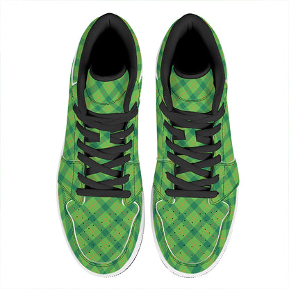 Saint Patrick's Day Scottish Plaid Print High Top Leather Sneakers